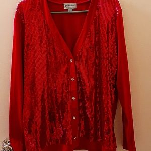 Sequin light weight, long sleeve top with cz buttons.  Wear open or buttoned.